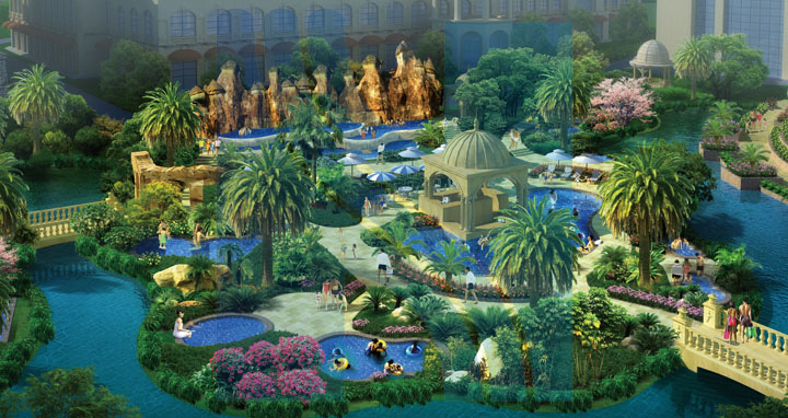 啟東海上威尼斯溫泉小鎮規劃土耳其溫泉設計效果圖